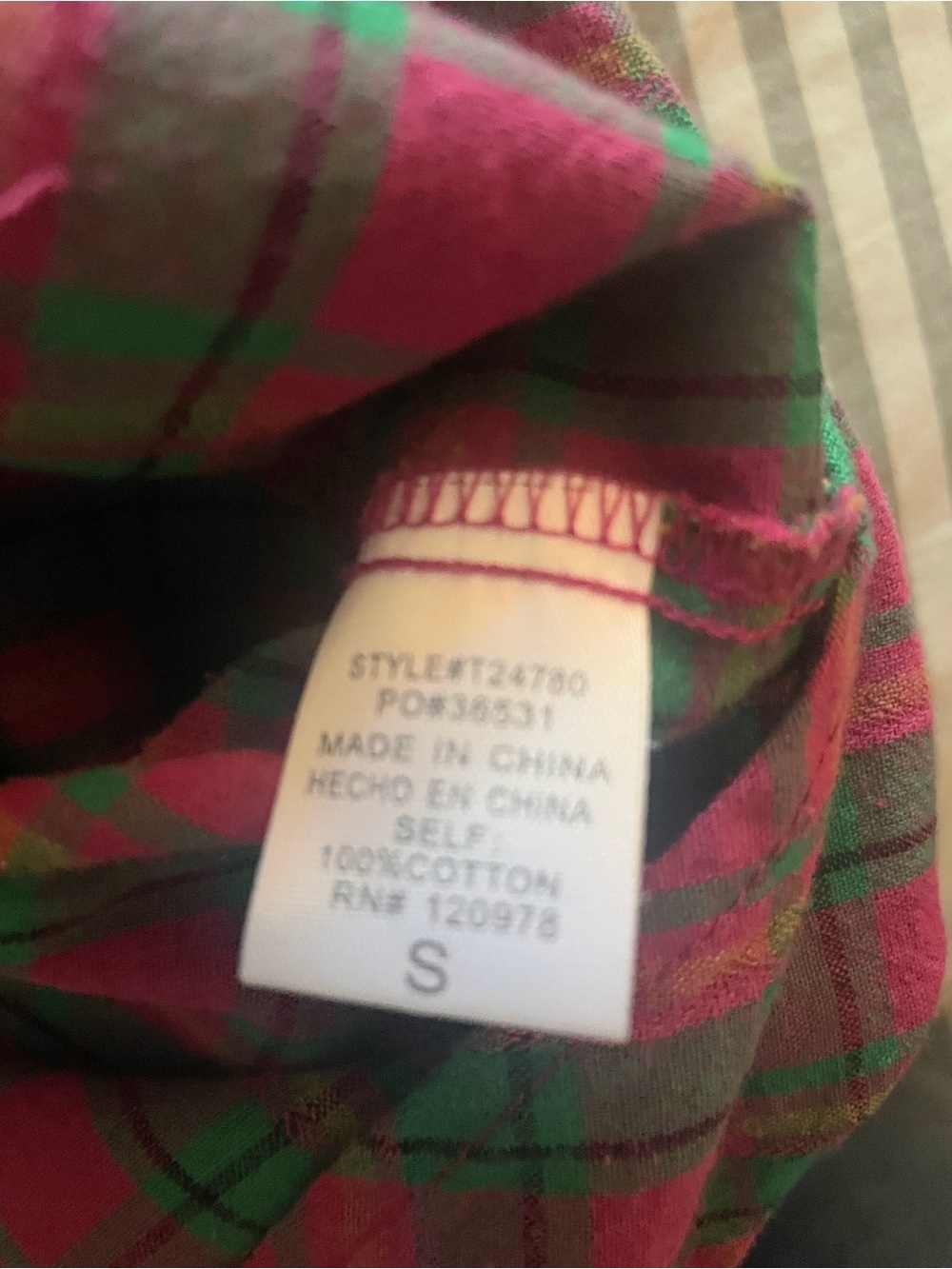 Entro Pink Green Plaid Oversized Pima Cotton Button Up Small - Picture 11 of 12